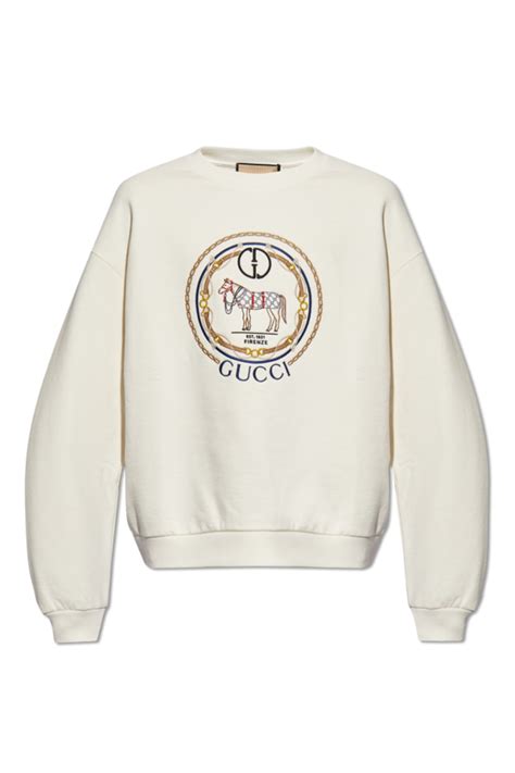 gucci embroided hoodie beige|gucci sweatpants for men.